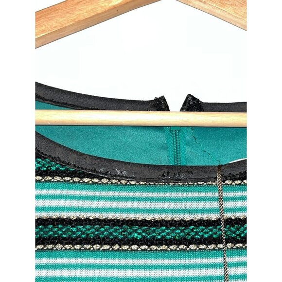 NWT Eva Mendes Green/Black Striped Sequin Shift Midi Dress XXL Womens - Picture 5 of 14